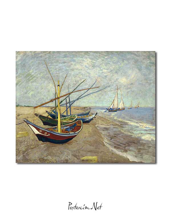 Vincent van Gogh - Saintes-Maries Sahilinde Balıkçı Tekneleri posteri