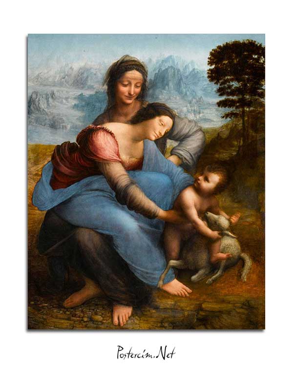 Leonardo Da Vinci - Meryem Ana, Çocuk İsa ve Azize Anna posteri