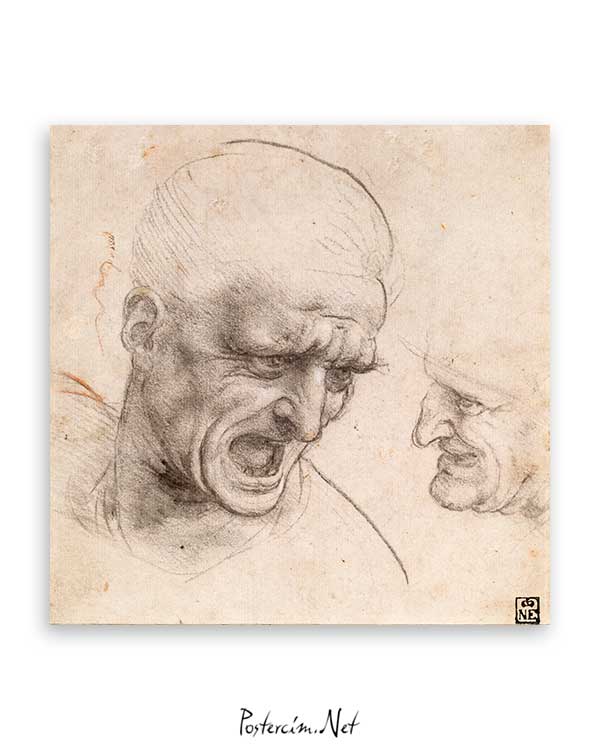 Study of Two Warriors' Heads for the Battle of Anghiari poster