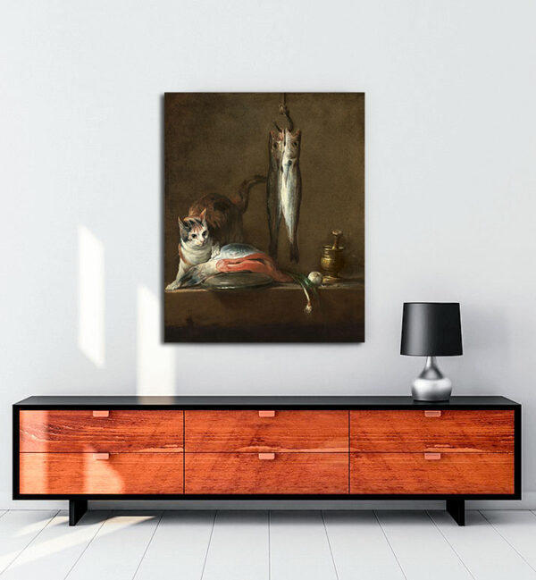 natürmort-kedi-balık-kanvas-tablo